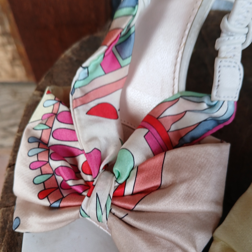 Emilio Pucci Colorful Patterned Heels SCARF BOW print Shoes 7.5 Womens Y2k - Picture 6 of 13